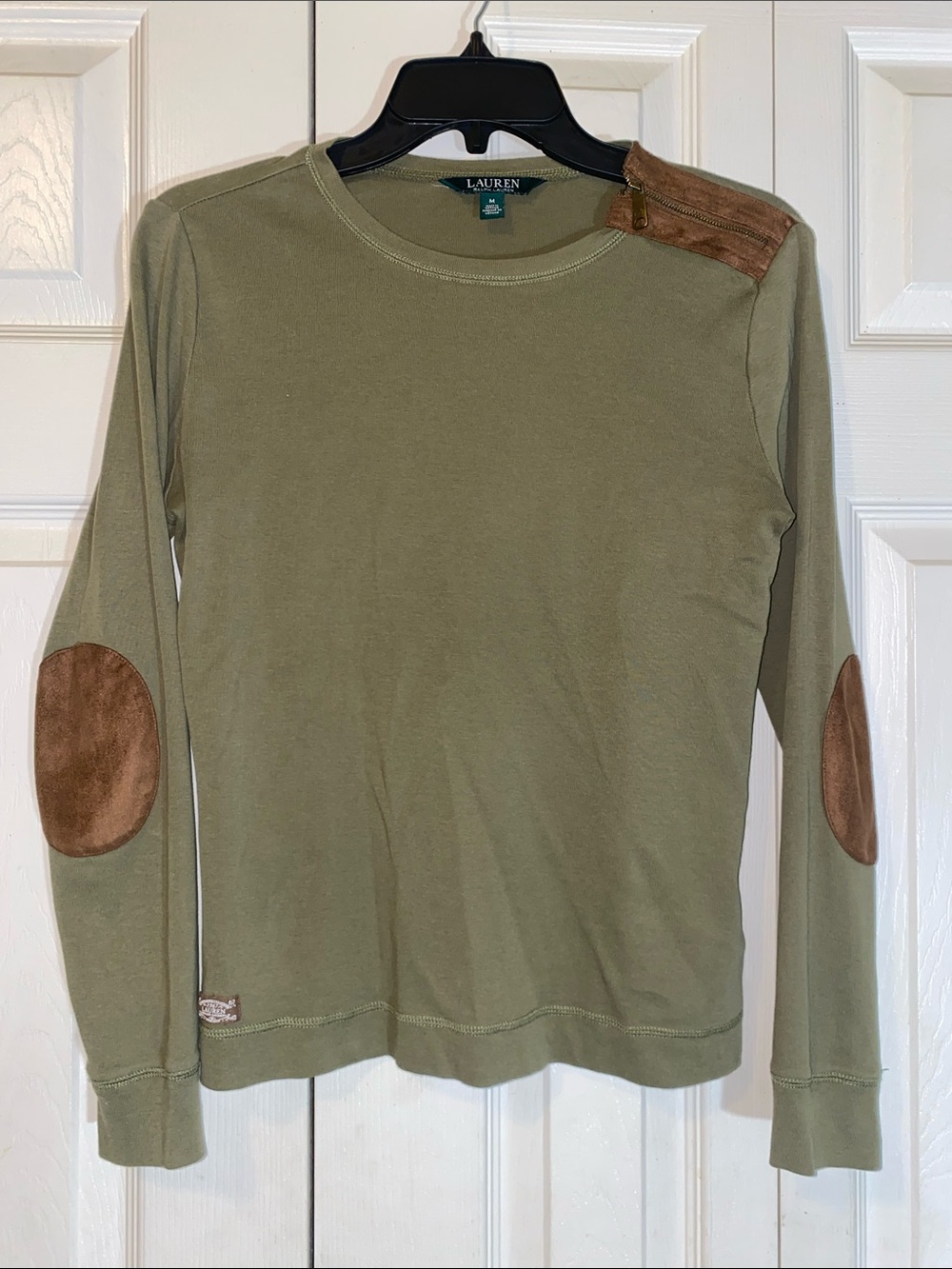 Lauren Ralph Lauren Olive Crewneck Top with Brown Accents